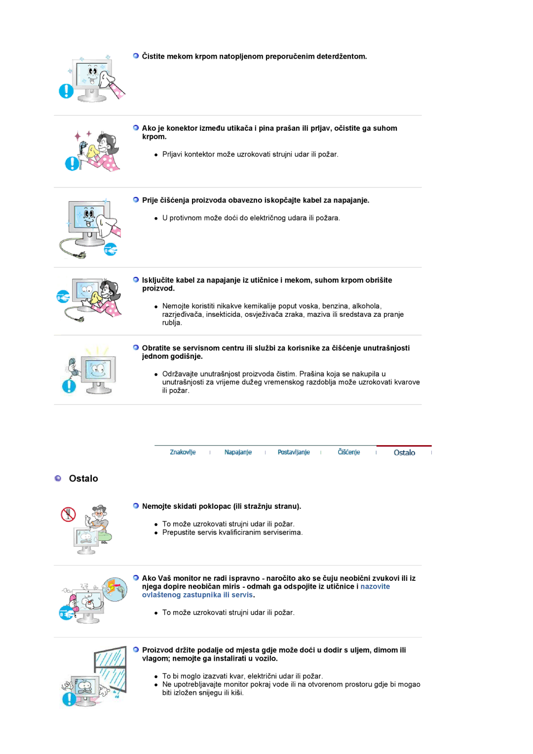 Samsung LS19UBPESQ/EDC manual Ostalo, Nemojte skidati poklopac ili stražnju stranu 