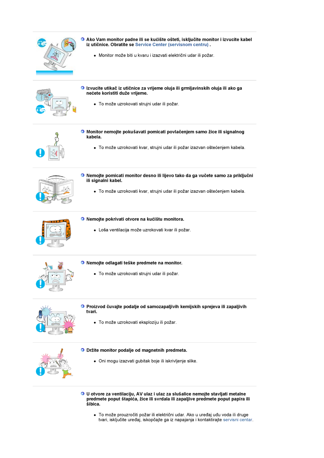 Samsung LS19UBPESQ/EDC manual Nemojte pokrivati otvore na kućištu monitora, Nemojte odlagati teške predmete na monitor 