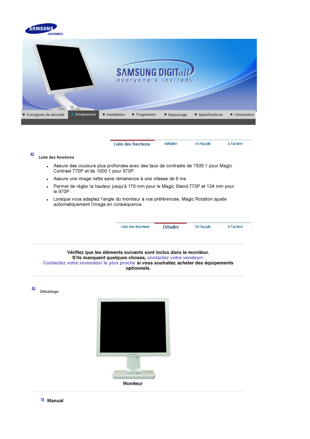 Samsung LS19VDPXHQ/EDC, LS19VDPXBQ/EDC, LS17VDPXHQ/EDC manual Optionnels, Moniteur Manual 