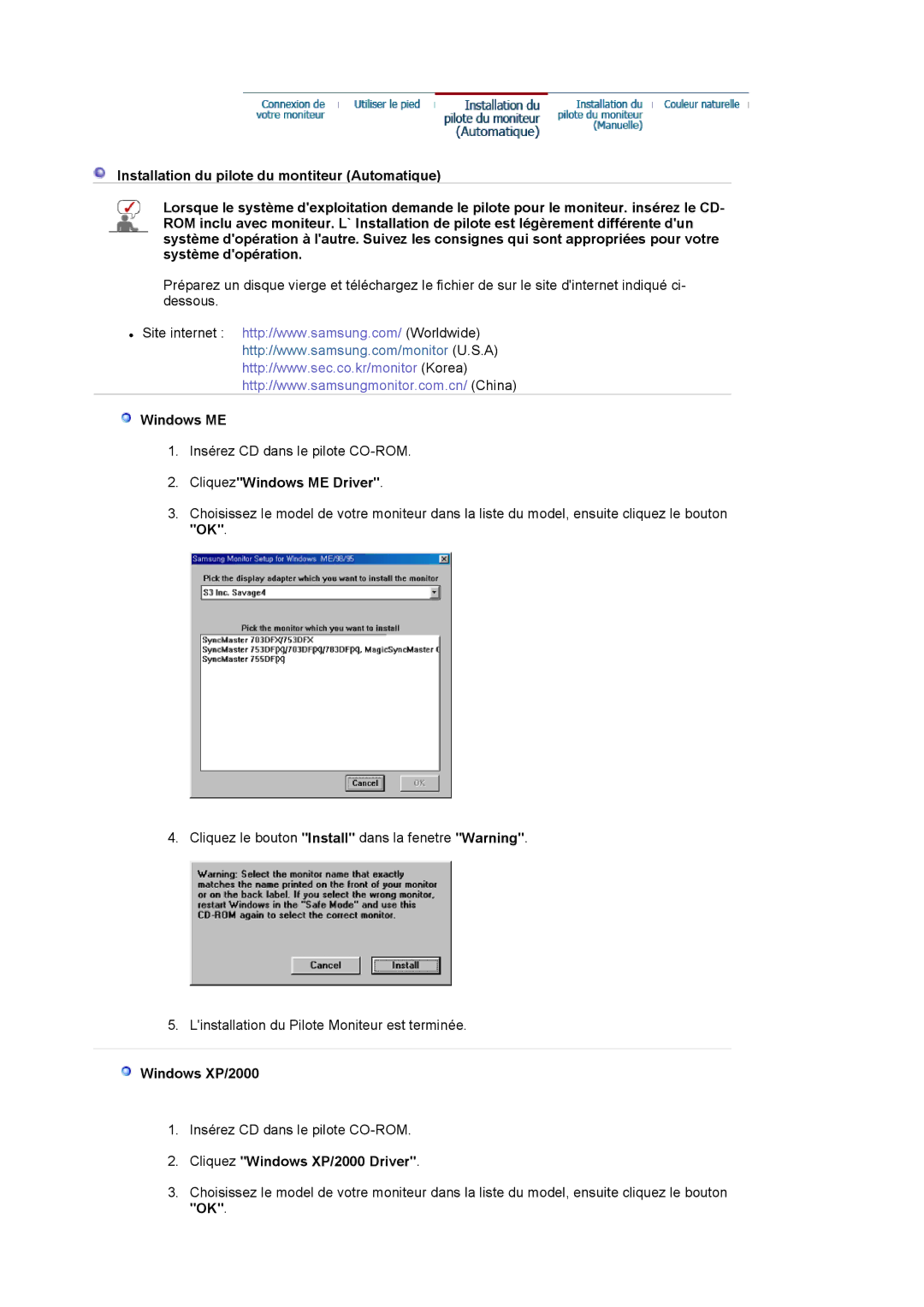 Samsung LS19VDPXBQ/EDC, LS19VDPXHQ/EDC, LS17VDPXHQ/EDC CliquezWindows ME Driver, Cliquez Windows XP/2000 Driver 