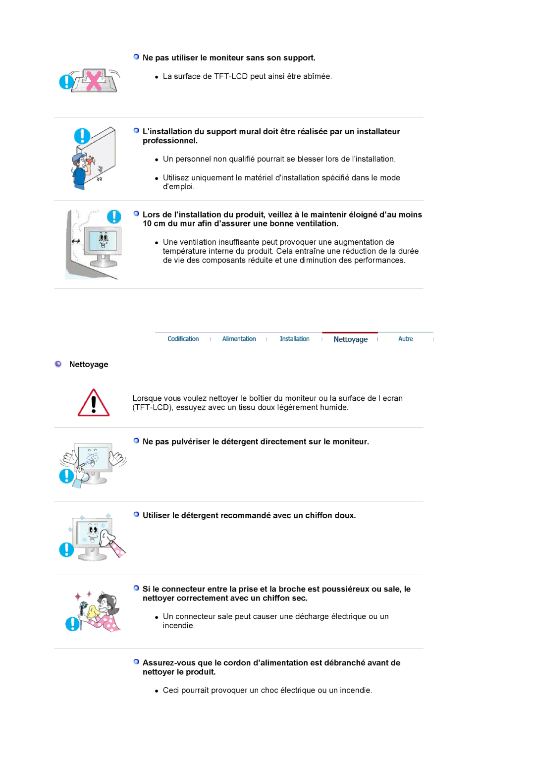 Samsung LS17VDPXHQ/EDC, LS19VDPXBQ/EDC, LS19VDPXHQ/EDC manual Ne pas utiliser le moniteur sans son support, Nettoyage 