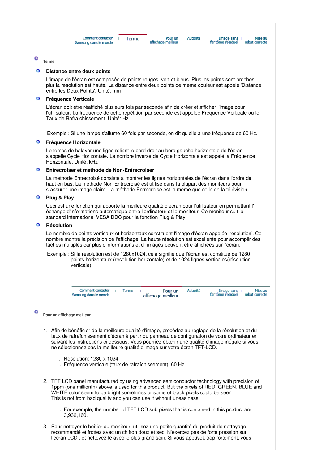 Samsung LS19VDPXBQ/EDC Distance entre deux points, Fréquence Verticale, Fréquence Horizontale, Plug & Play, Résolution 