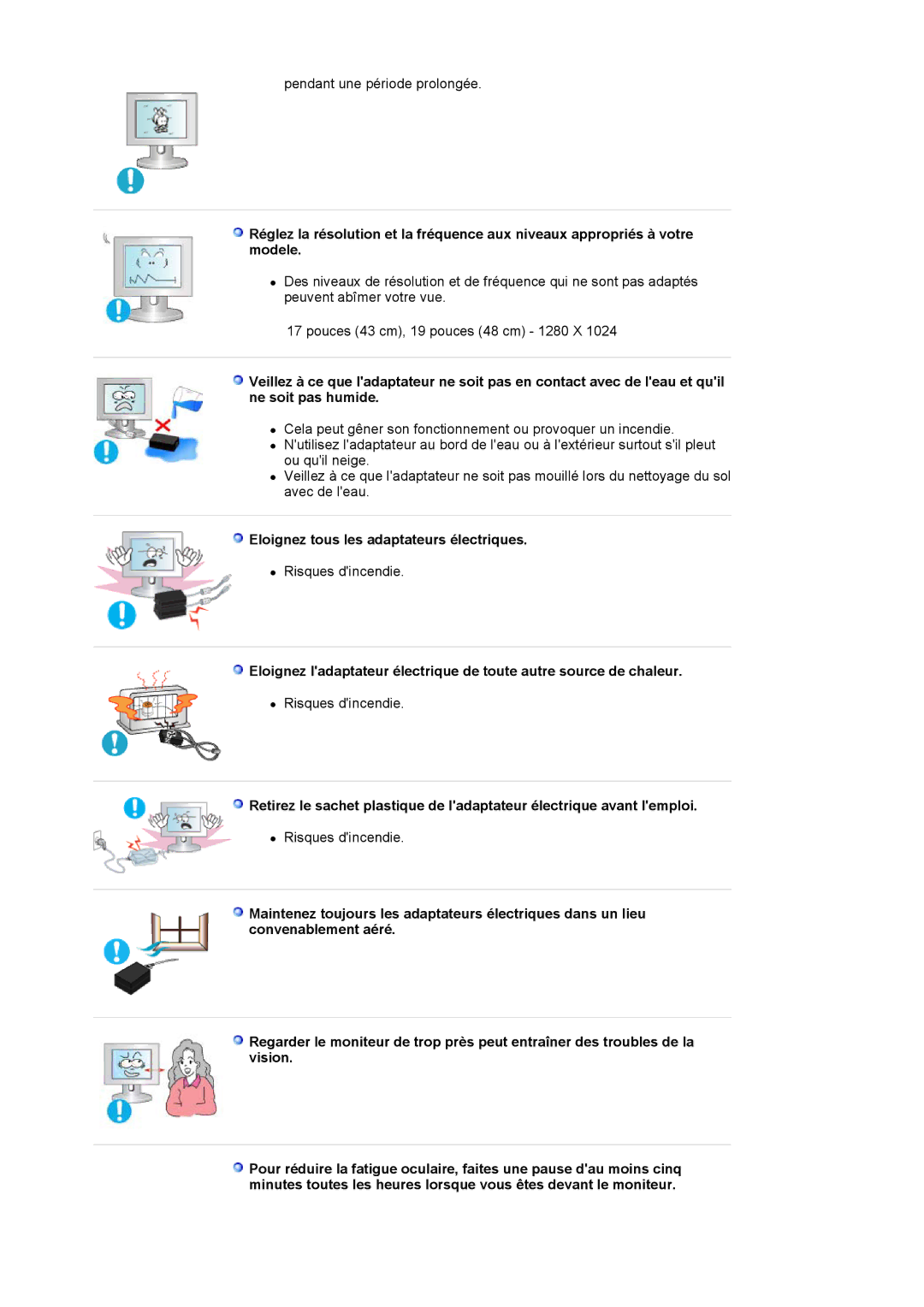 Samsung LS17VDPXHQ/EDC, LS19VDPXBQ/EDC, LS19VDPXHQ/EDC manual Eloignez tous les adaptateurs électriques 