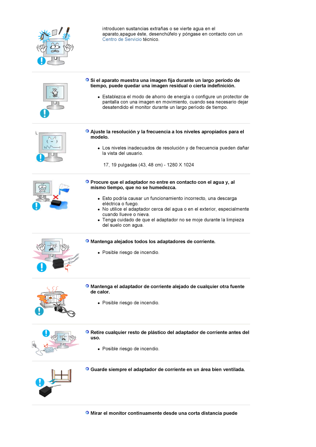 Samsung LS17VDPXHQ/EDC, LS19VDPXBQ/EDC, LS19VDPXHQ/EDC manual Mantenga alejados todos los adaptadores de corriente 