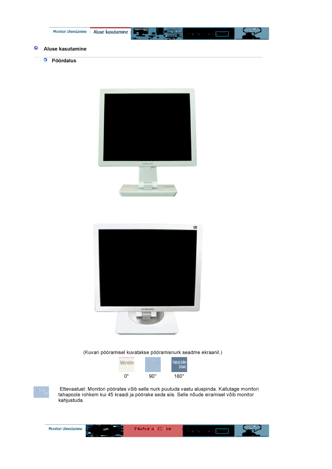 Samsung LS17VDPXHQ/EDC, LS19VDPXBQ/EDC, LS19VDPXHQ/EDC manual Aluse kasutamine Pöördalus 