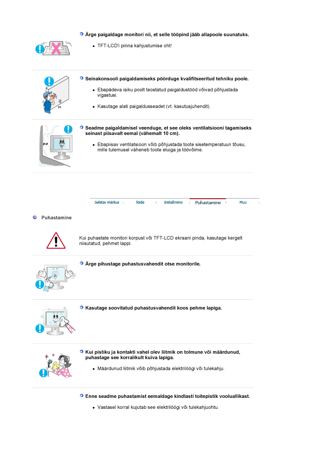 Samsung LS17VDPXHQ/EDC, LS19VDPXBQ/EDC, LS19VDPXHQ/EDC manual Puhastamine 