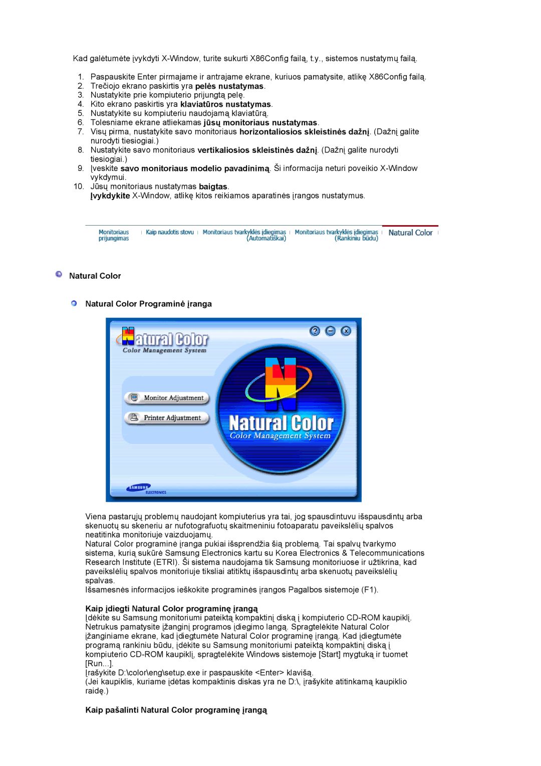 Samsung LS19VDPXBQ/EDC manual Natural Color Natural Color Programinė įranga, Kaip įdiegti Natural Color programinę įrangą 