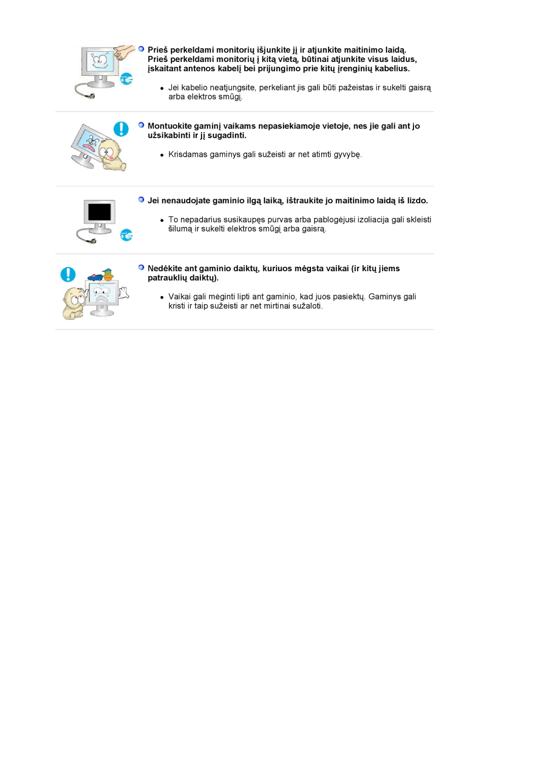 Samsung LS19VDPXBQ/EDC, LS19VDPXHQ/EDC, LS17VDPXHQ/EDC manual Krisdamas gaminys gali sužeisti ar net atimti gyvybę 