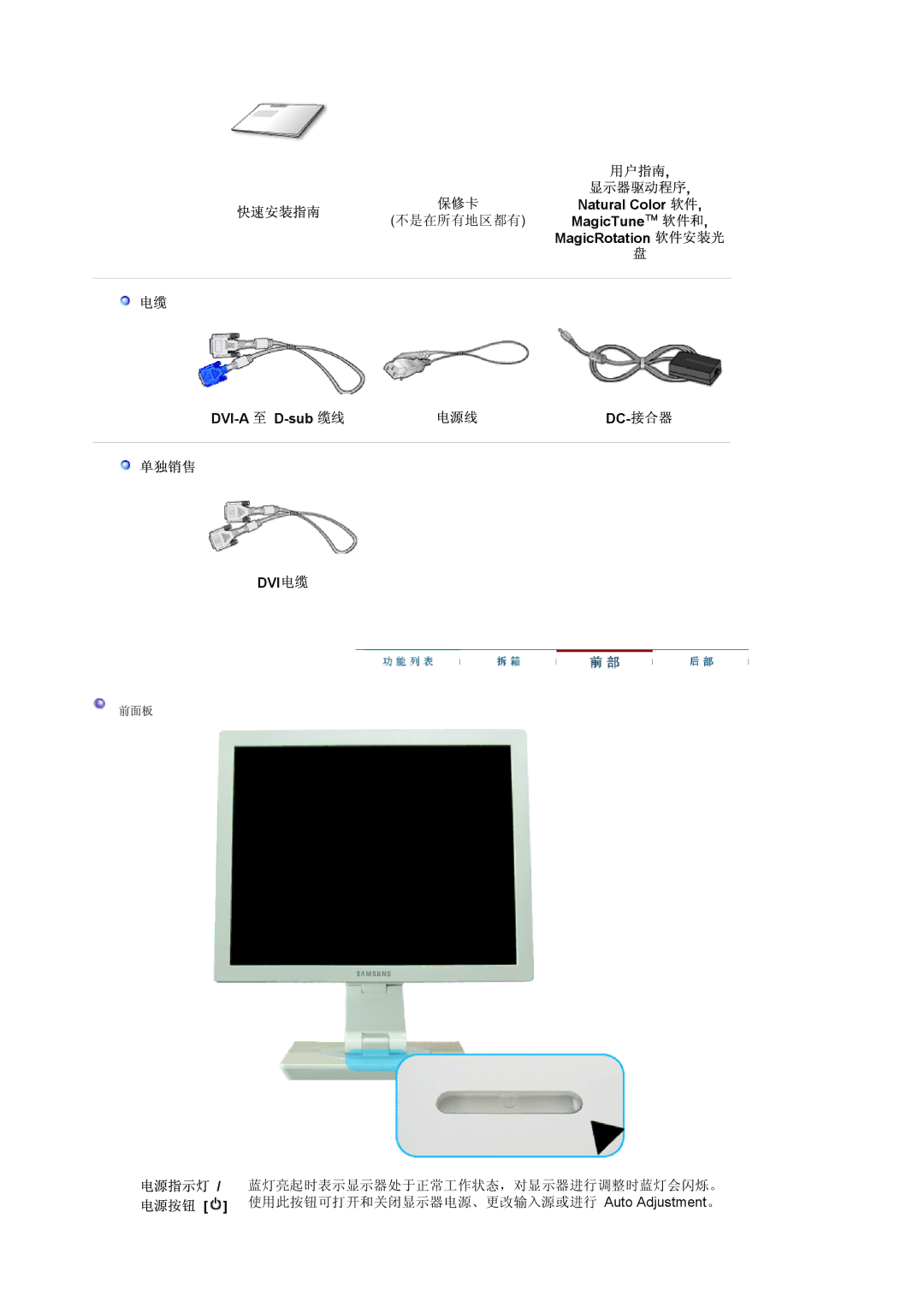 Samsung LS17VDPXHQ/EDC, LS19VDPXBQ/EDC, LS19VDPXHQ/EDC manual 快速安装指南, 不是在所有地区都有, 电源线, 单独销售, 电源按钮 