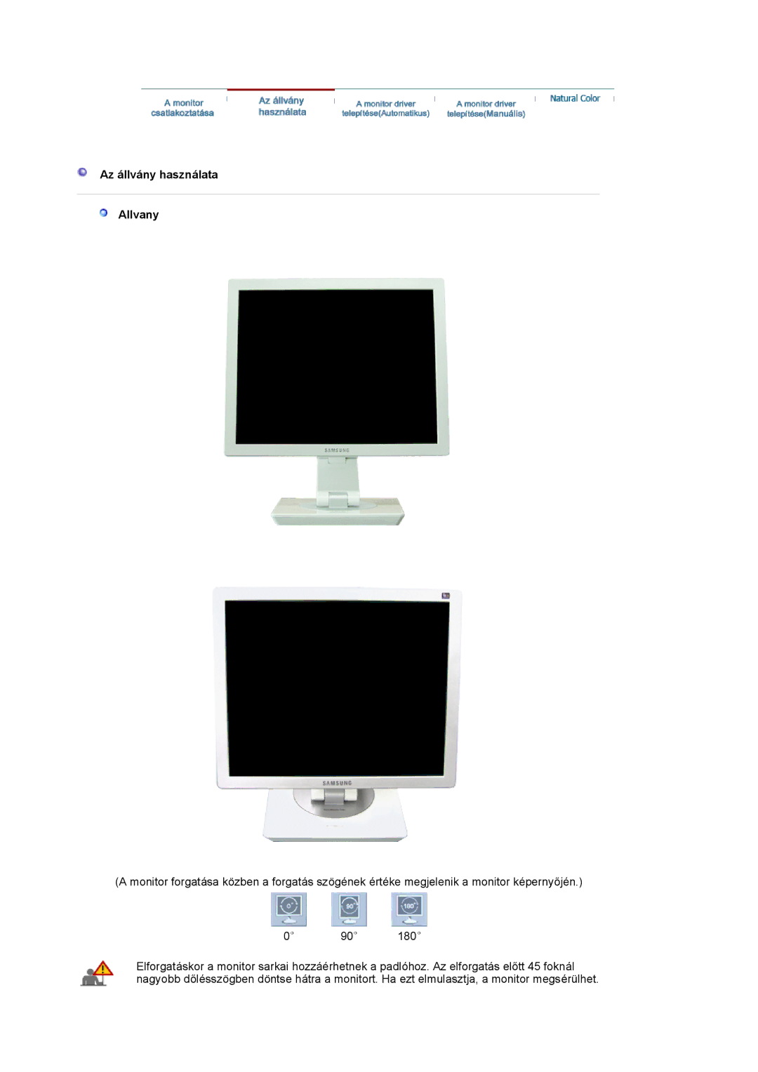 Samsung LS19VDPXBQ/EDC, LS19VDPXHQ/EDC, LS17VDPXHQ/EDC manual Az állvány használata Allvany 