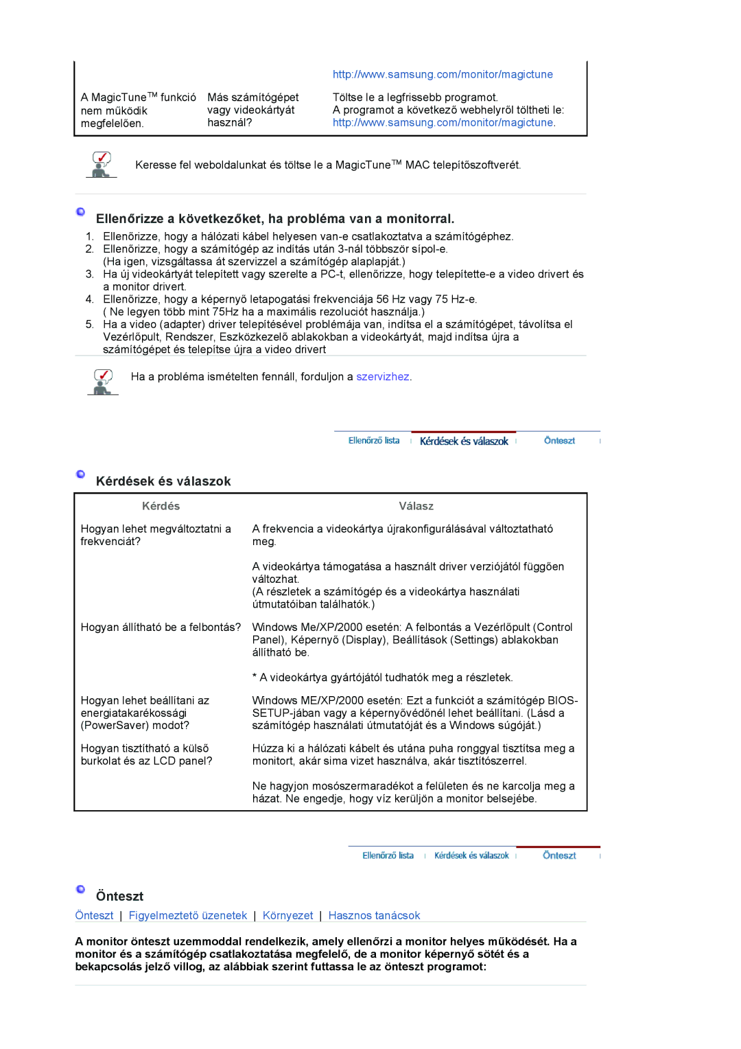 Samsung LS17VDPXHQ/EDC, LS19VDPXBQ/EDC, LS19VDPXHQ/EDC manual Ellenőrizze a következőket, ha probléma van a monitorral 