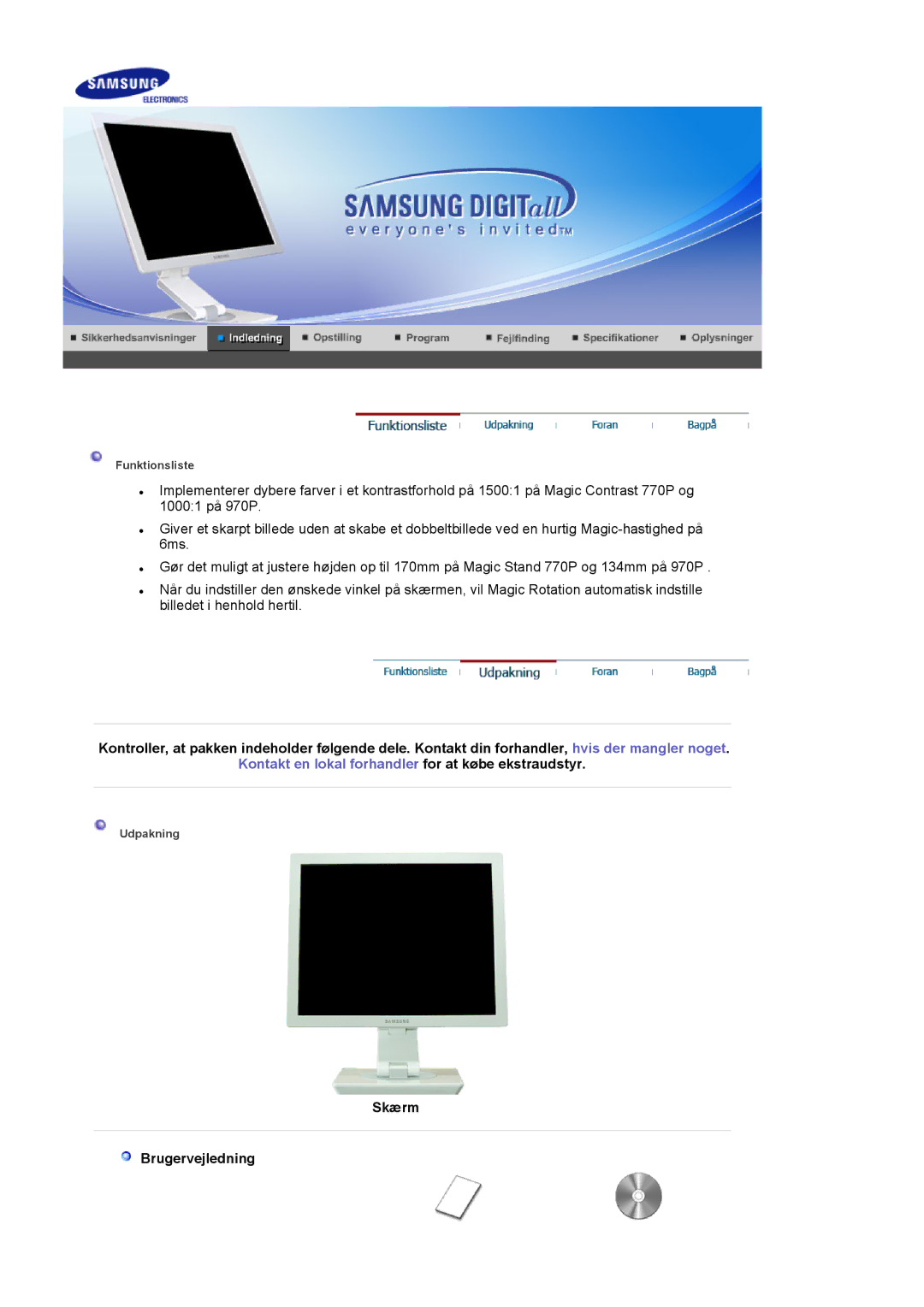 Samsung LS19VDPXBQ/EDC, LS19VDPXHQ/EDC manual Kontakt en lokal forhandler for at købe ekstraudstyr, Skærm Brugervejledning 