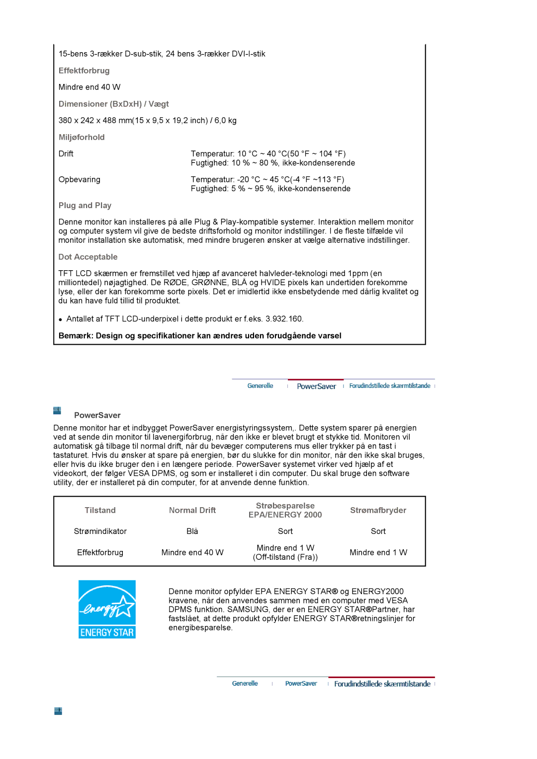 Samsung LS19VDPXBQ/EDC, LS19VDPXHQ/EDC manual Epa/Energy 