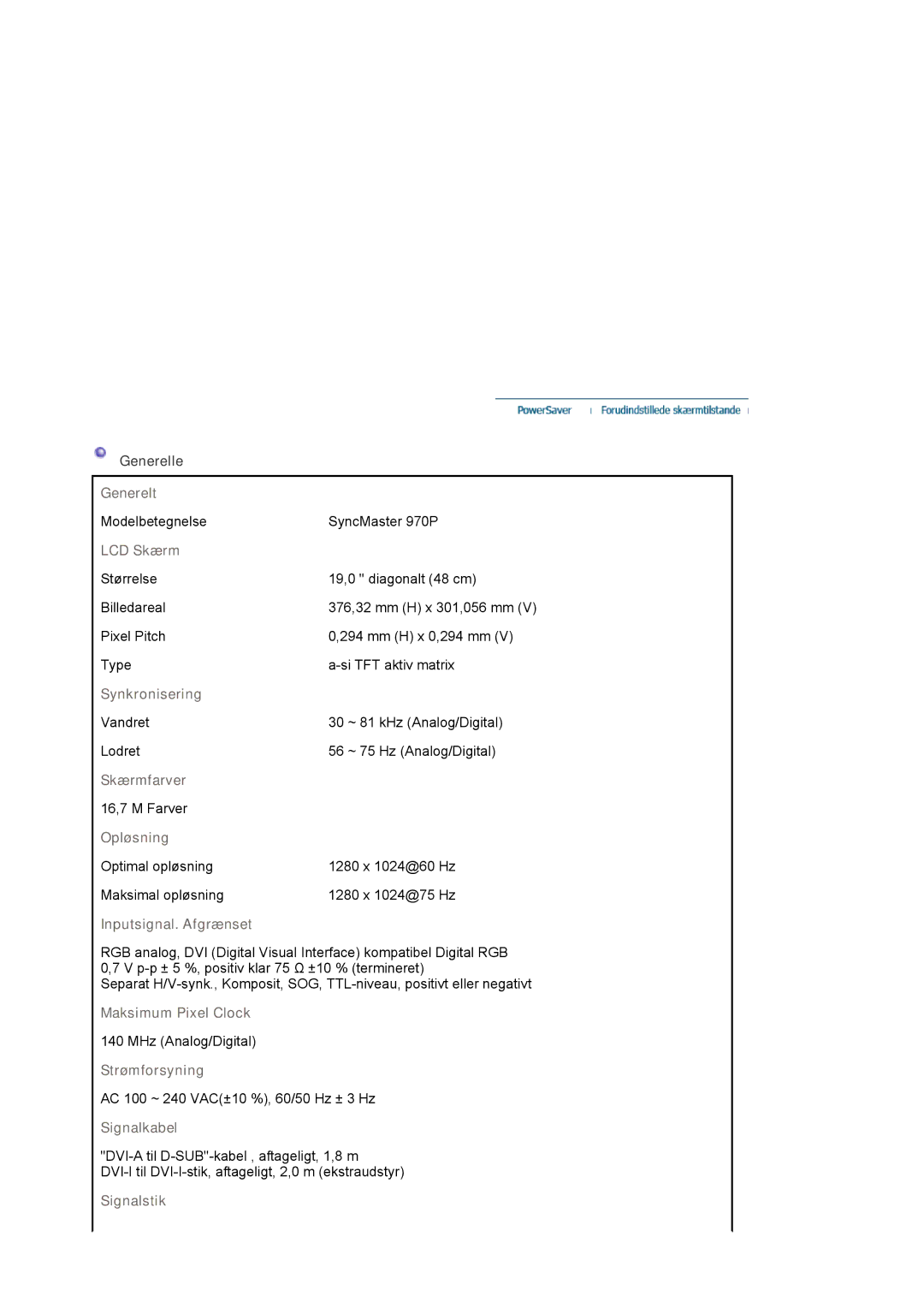 Samsung LS19VDPXBQ/EDC, LS19VDPXHQ/EDC manual Modelbetegnelse SyncMaster 970P 