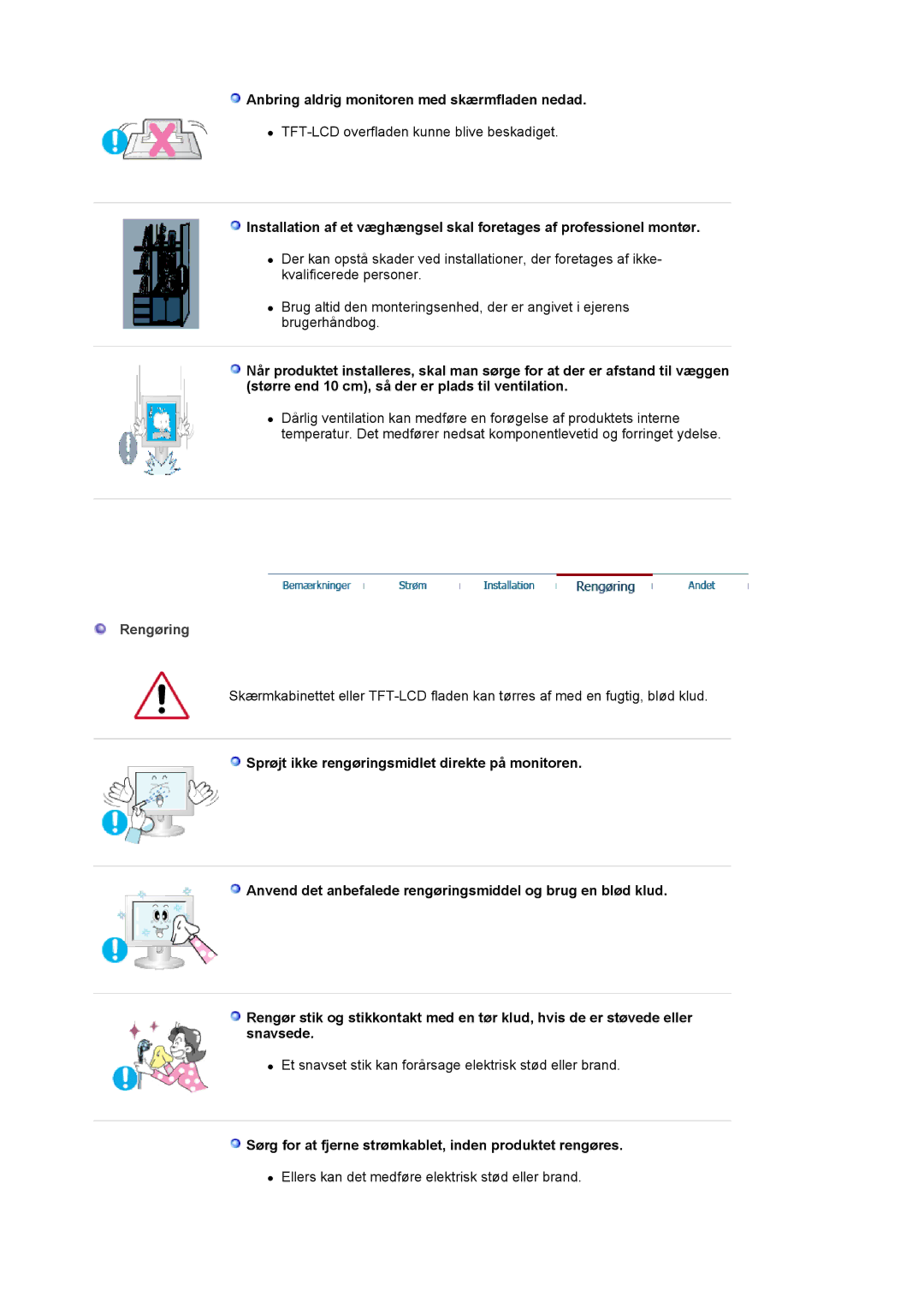 Samsung LS19VDPXHQ/EDC, LS19VDPXBQ/EDC manual Anbring aldrig monitoren med skærmfladen nedad 