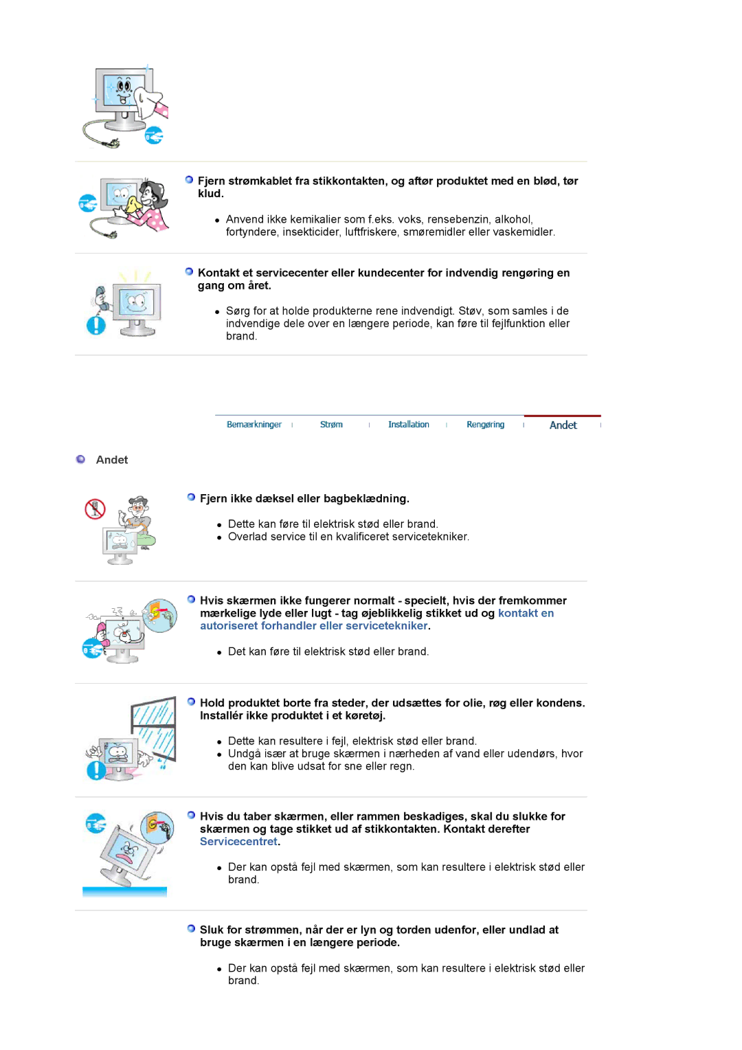 Samsung LS19VDPXBQ/EDC, LS19VDPXHQ/EDC manual Andet, Fjern ikke dæksel eller bagbeklædning 