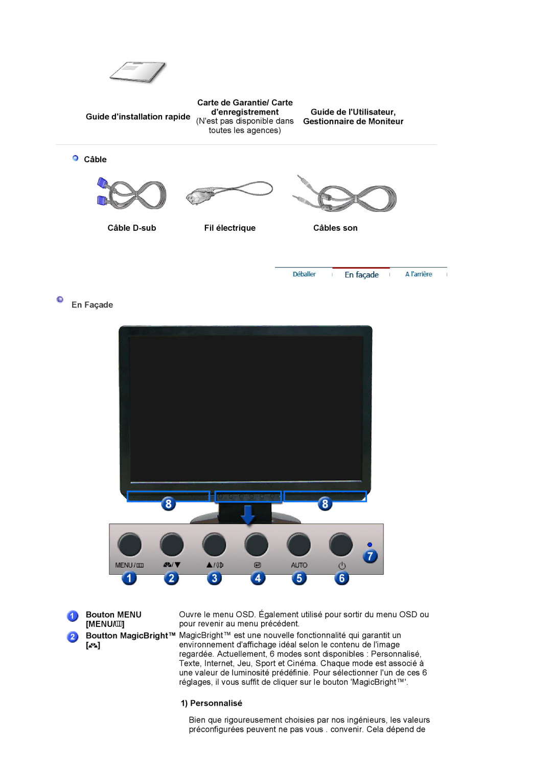 Samsung LS19WJNKS/EDC manual En Façade 