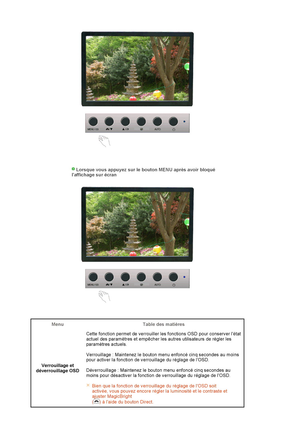 Samsung LS19WJNKS/EDC manual Verrouillage et Déverrouillage OSD 