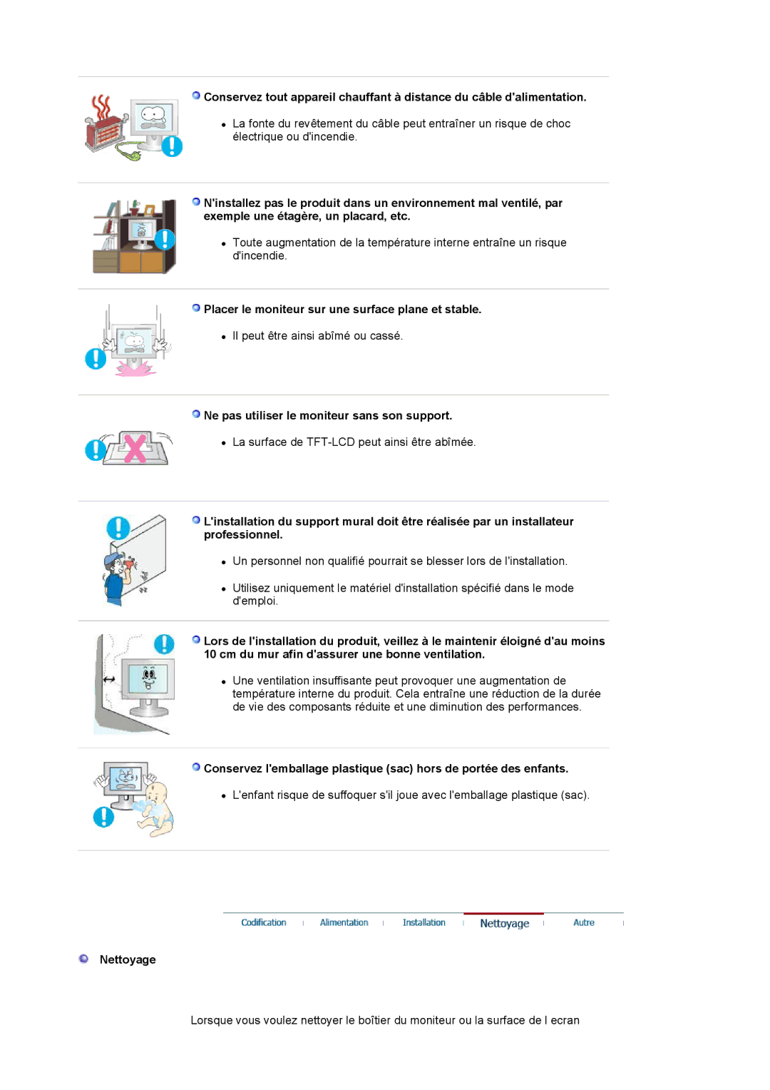 Samsung LS19WJNKS/EDC Placer le moniteur sur une surface plane et stable, Ne pas utiliser le moniteur sans son support 