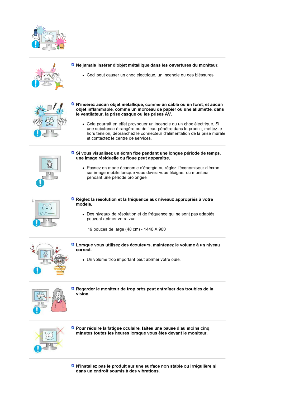 Samsung LS19WJNKS/EDC manual Un volume trop important peut abîmer votre ouïe 