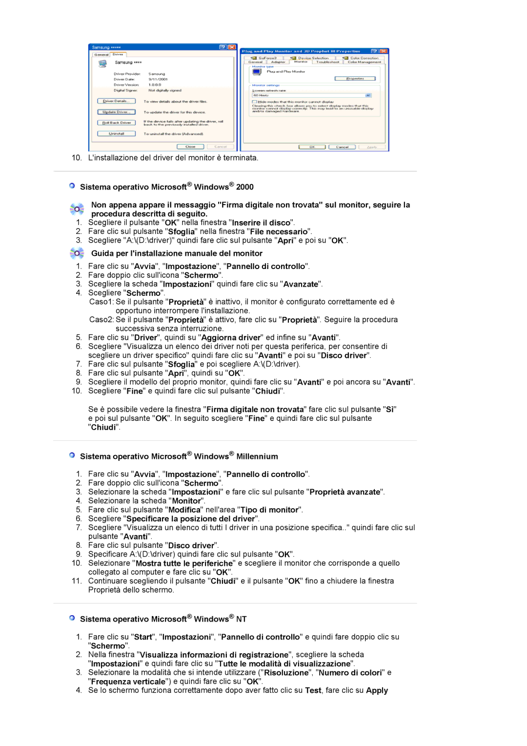 Samsung LS19WJNKS/EDC manual Scegliere Specificare la posizione del driver, Sistema operativo Microsoft Windows NT 