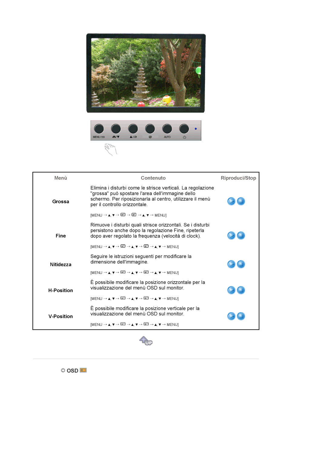 Samsung LS19WJNKS/EDC manual Osd, Grossa Fine Nitidezza Position 