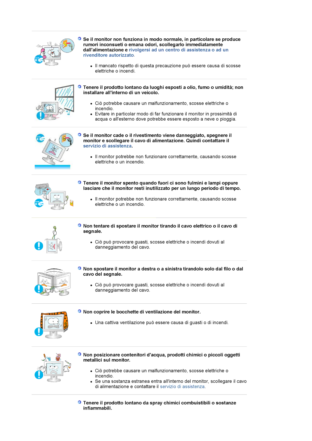 Samsung LS19WJNKS/EDC manual Non coprire le bocchette di ventilazione del monitor 