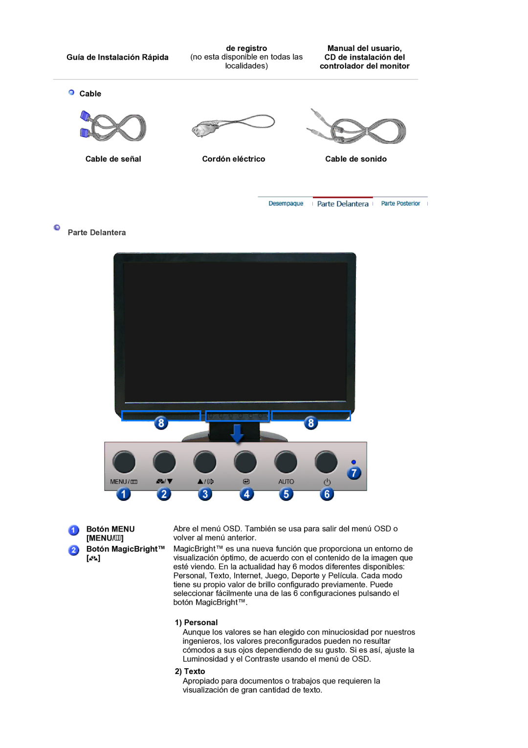 Samsung LS19WJNKS/EDC manual Parte Delantera 