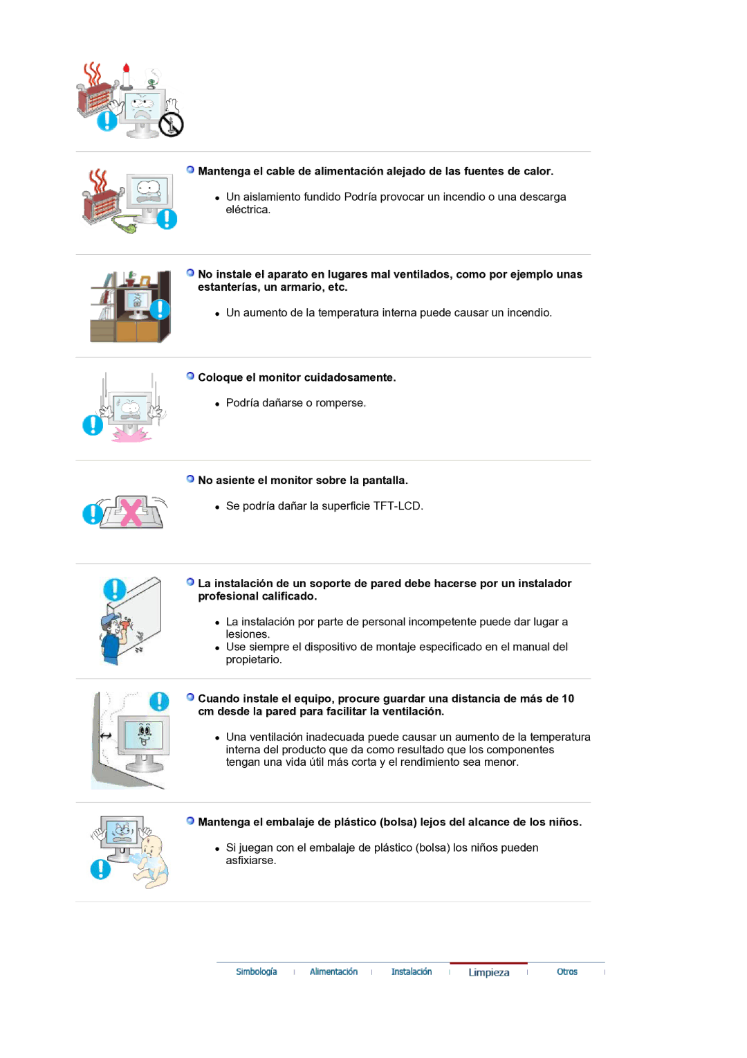 Samsung LS19WJNKS/EDC manual Coloque el monitor cuidadosamente, No asiente el monitor sobre la pantalla 