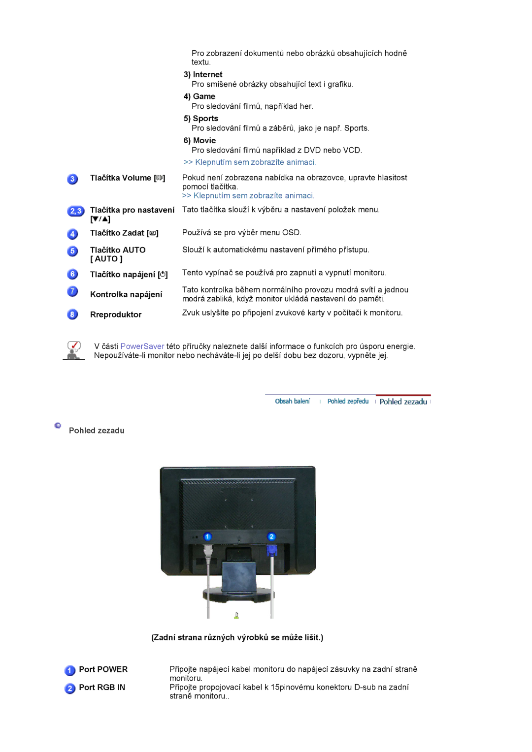 Samsung LS19WJNKS/EDC manual Pohled zezadu 