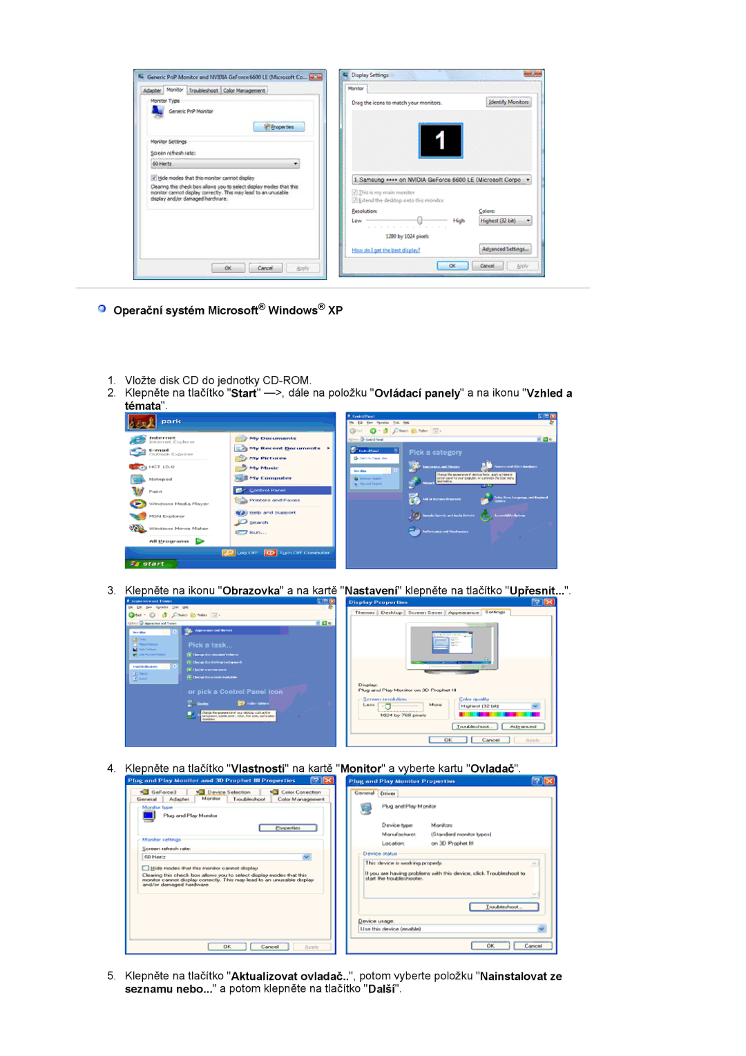 Samsung LS19WJNKS/EDC manual Operační systém Microsoft Windows XP 