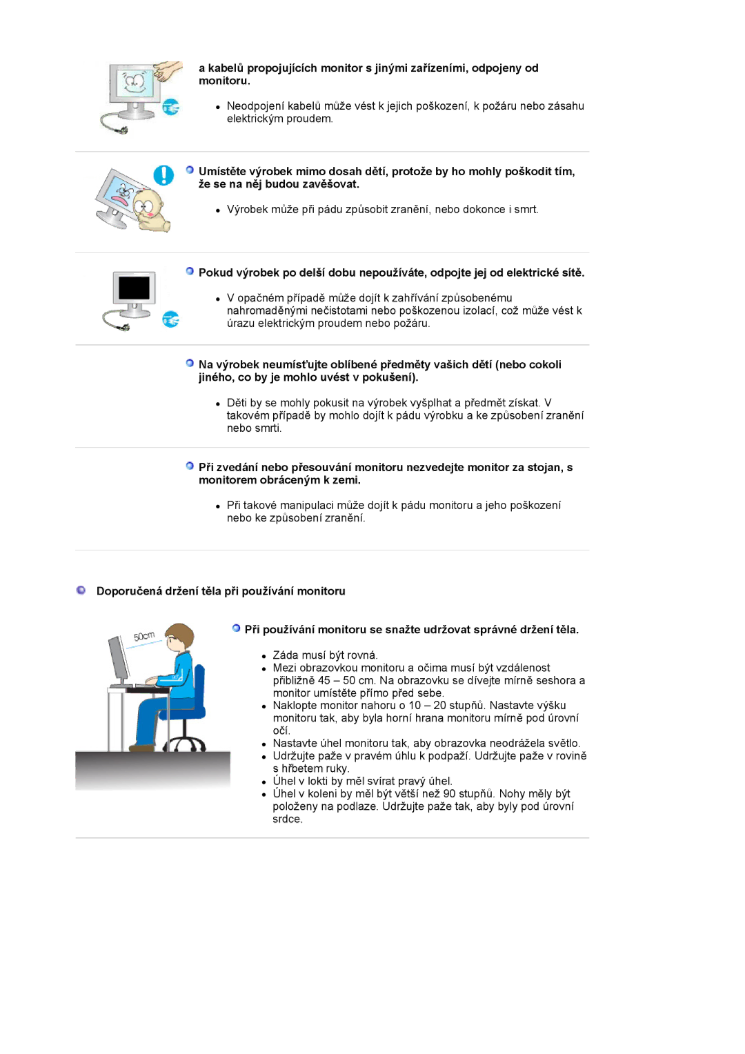 Samsung LS19WJNKS/EDC manual Výrobek může při pádu způsobit zranění, nebo dokonce i smrt 