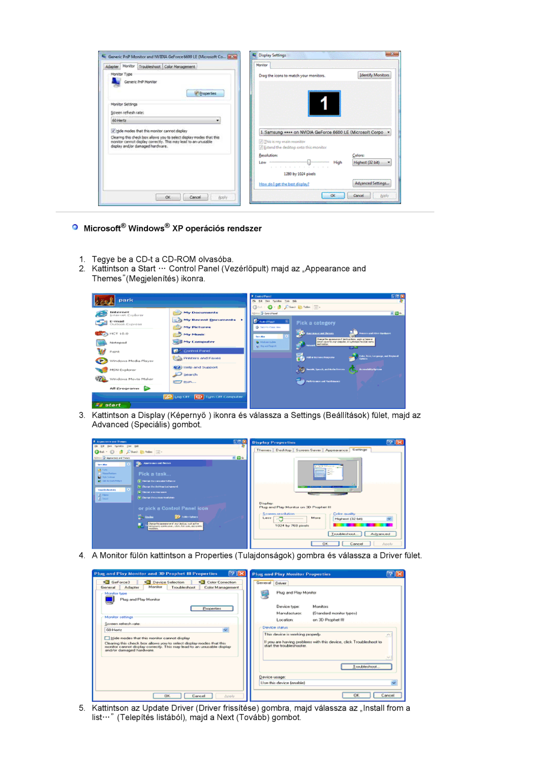 Samsung LS19WJNKS/EDC manual Microsoft Windows XP operációs rendszer 