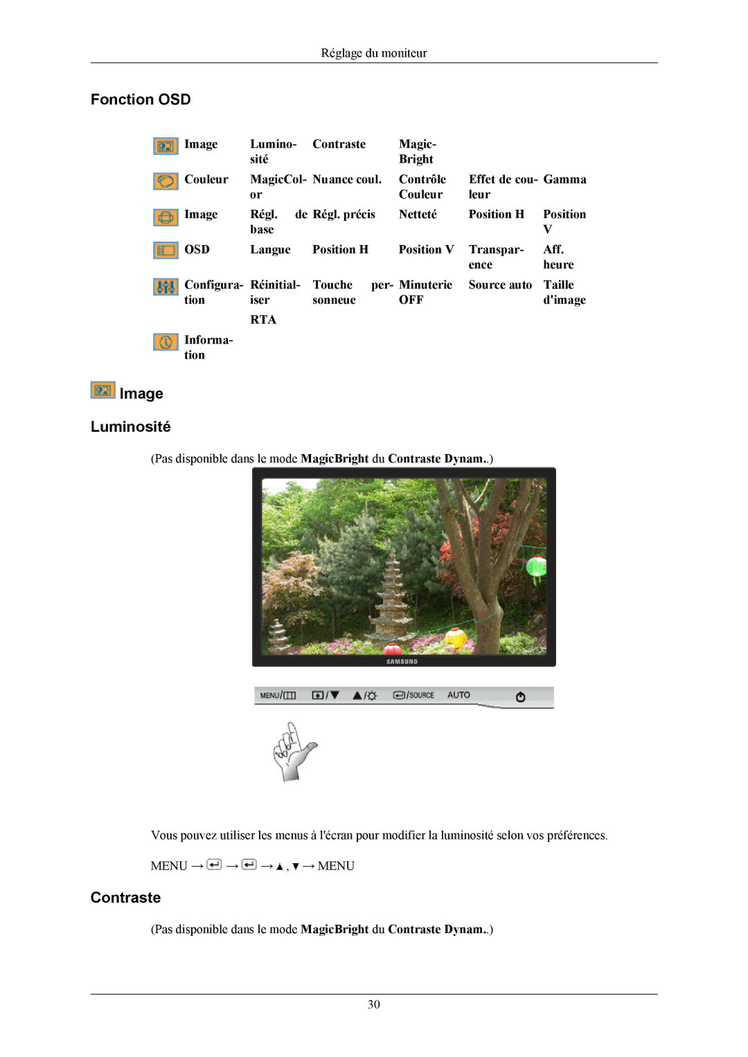 Samsung LS20AQWJFV/EDC, LS22AQWJFV/EDC manual Fonction OSD, Image Luminosité, Contraste, Dimage, Informa- tion 