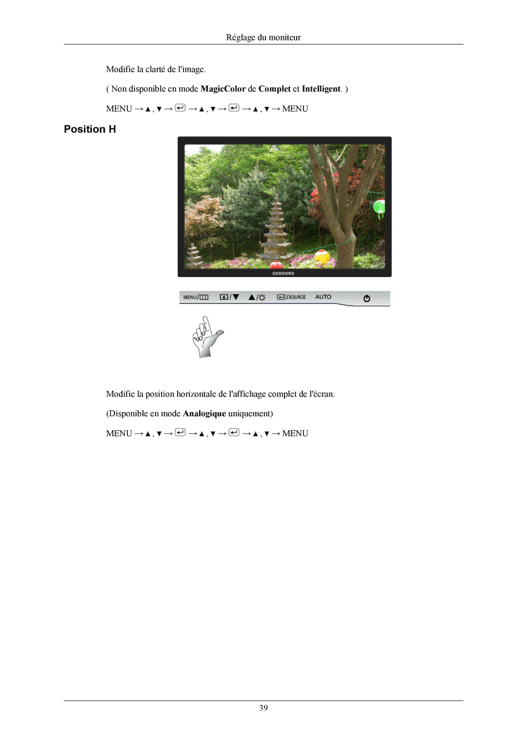 Samsung LS22AQWJFV/EDC, LS20AQWJFV/EDC manual Position H 