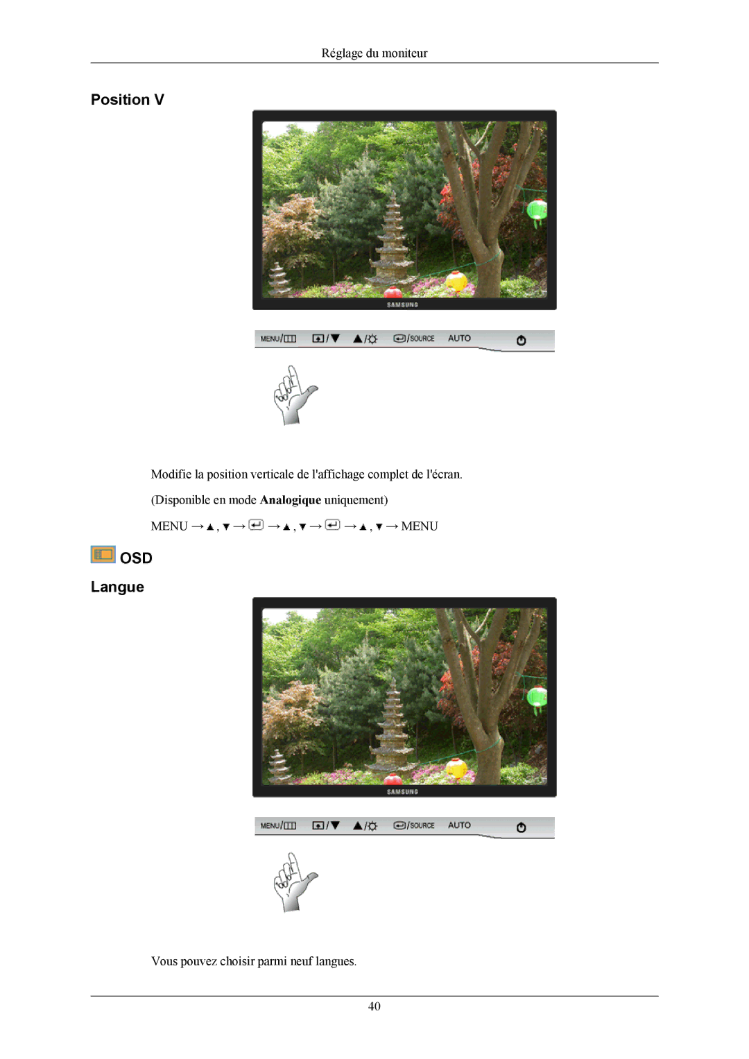 Samsung LS20AQWJFV/EDC, LS22AQWJFV/EDC manual Position, Langue 