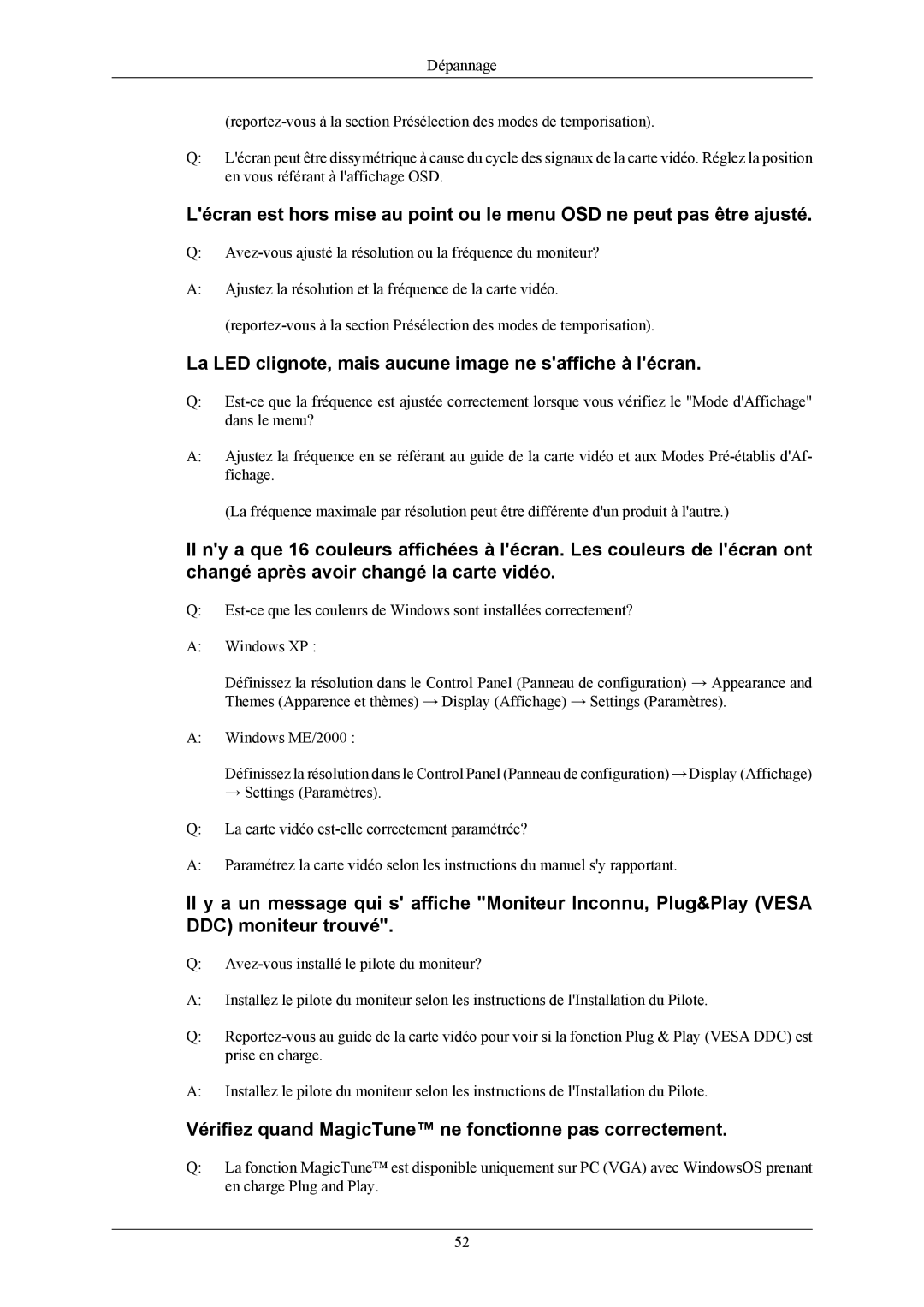 Samsung LS20AQWJFV/EDC, LS22AQWJFV/EDC manual La LED clignote, mais aucune image ne saffiche à lécran 