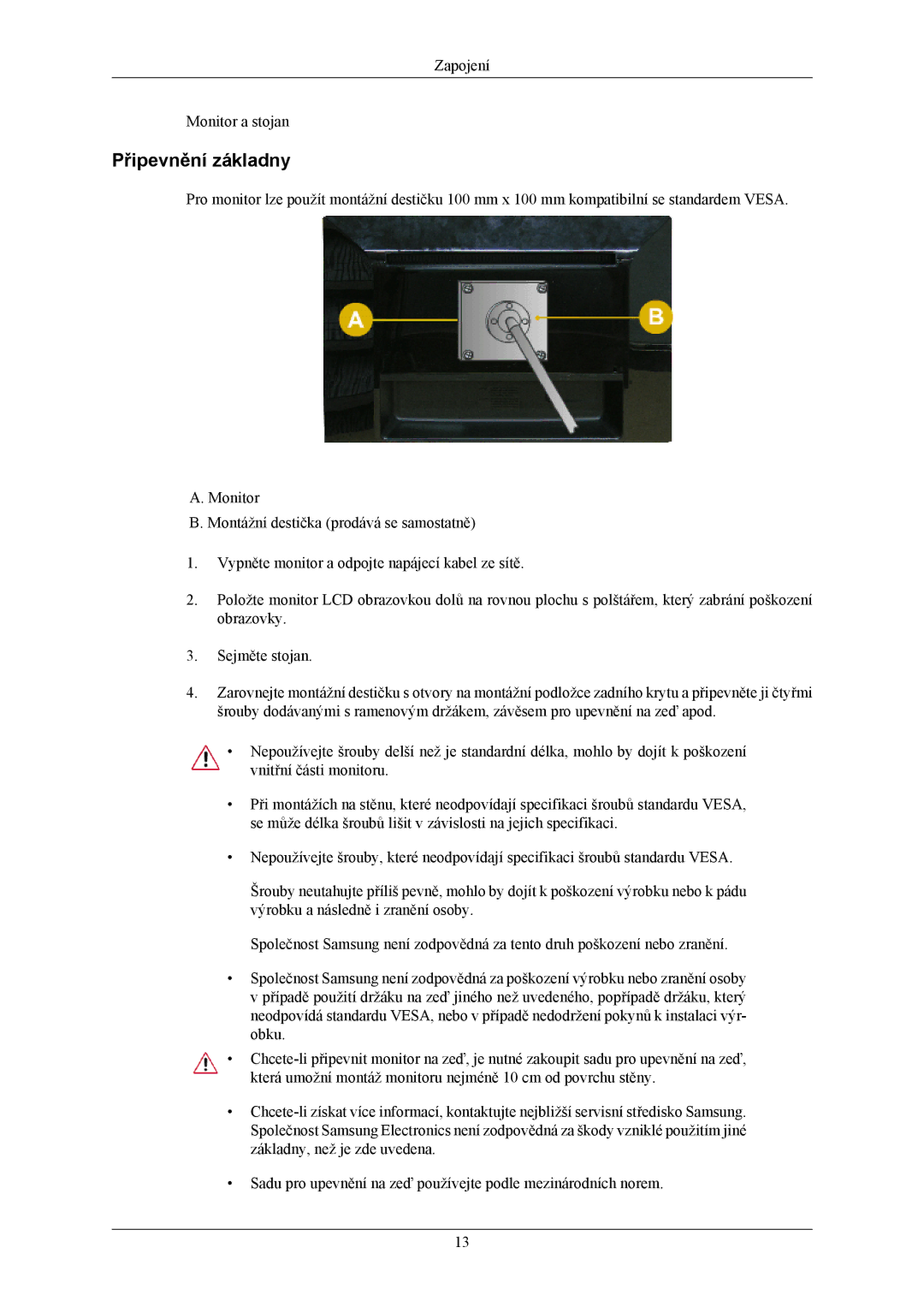 Samsung LS22AQWJFV/EDC, LS20AQWJFV/EDC manual Připevnění základny 