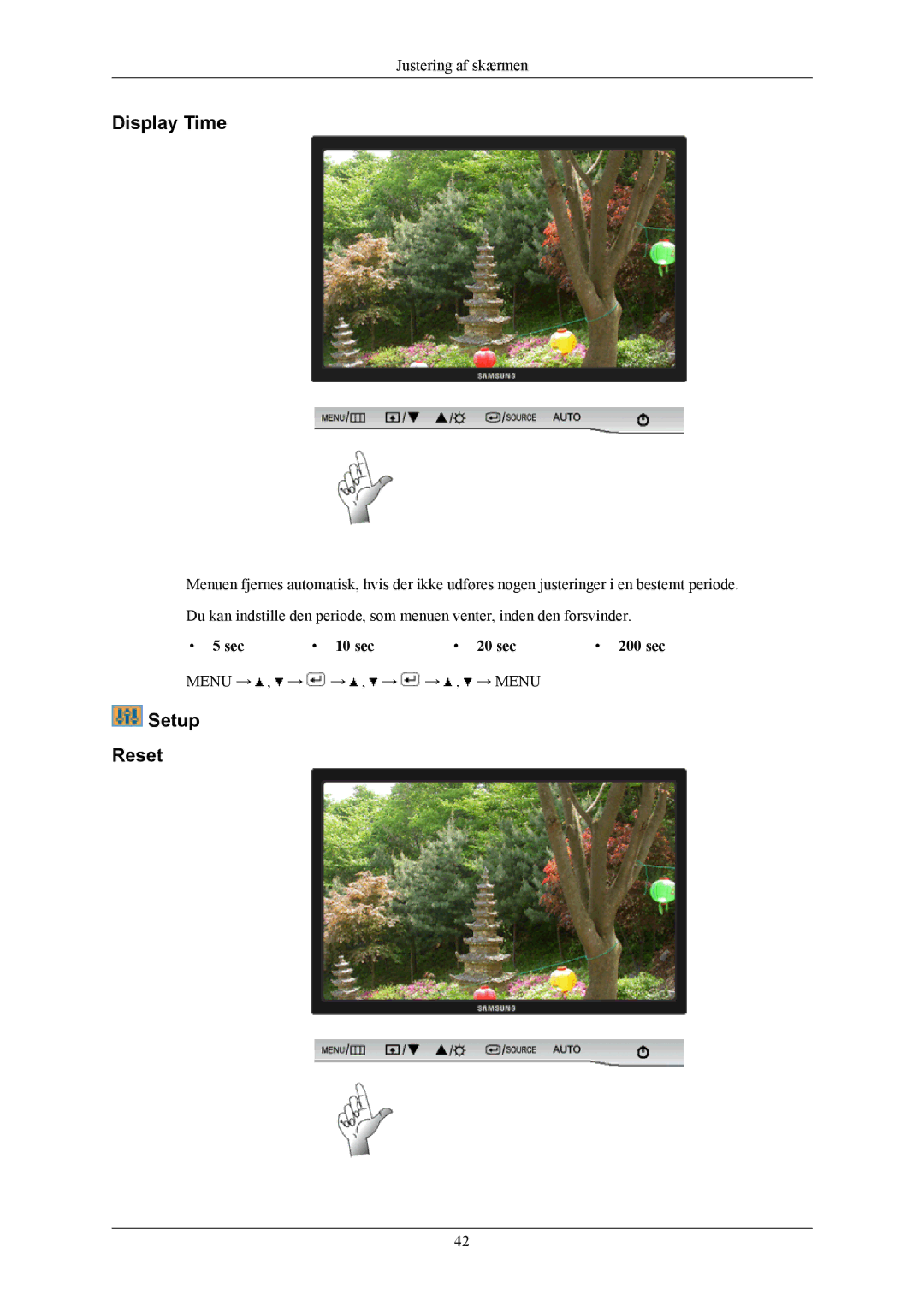 Samsung LS22AQWJFV/EDC, LS20AQWJFV/EDC manual Display Time, Setup Reset, Sec 10 sec 20 sec 200 sec 