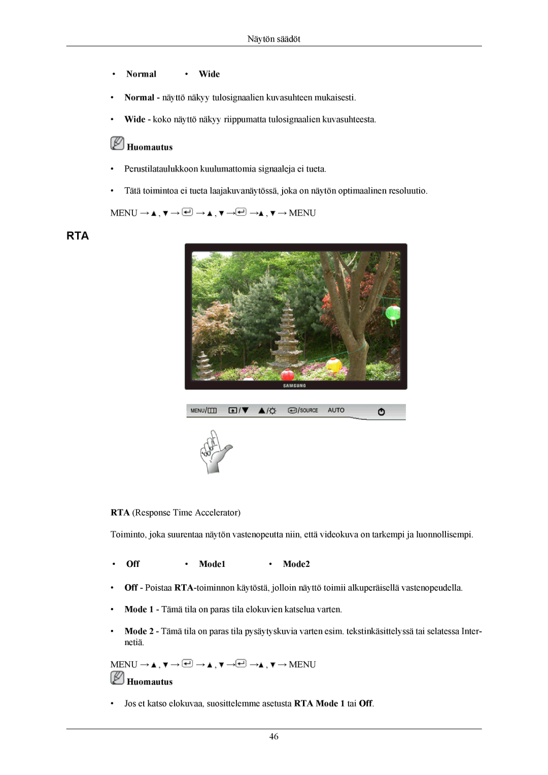 Samsung LS20AQWJFV/EDC, LS22AQWJFV/EDC manual Normal Wide, Off Mode1 Mode2 