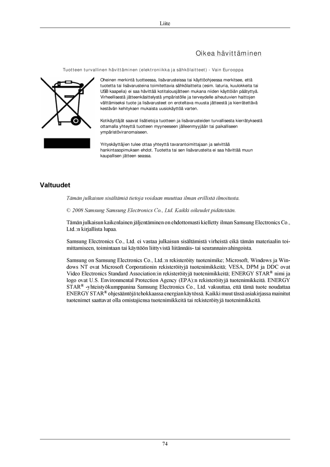 Samsung LS22AQWJFV/EDC, LS20AQWJFV/EDC manual Oikea hävittäminen, Valtuudet 