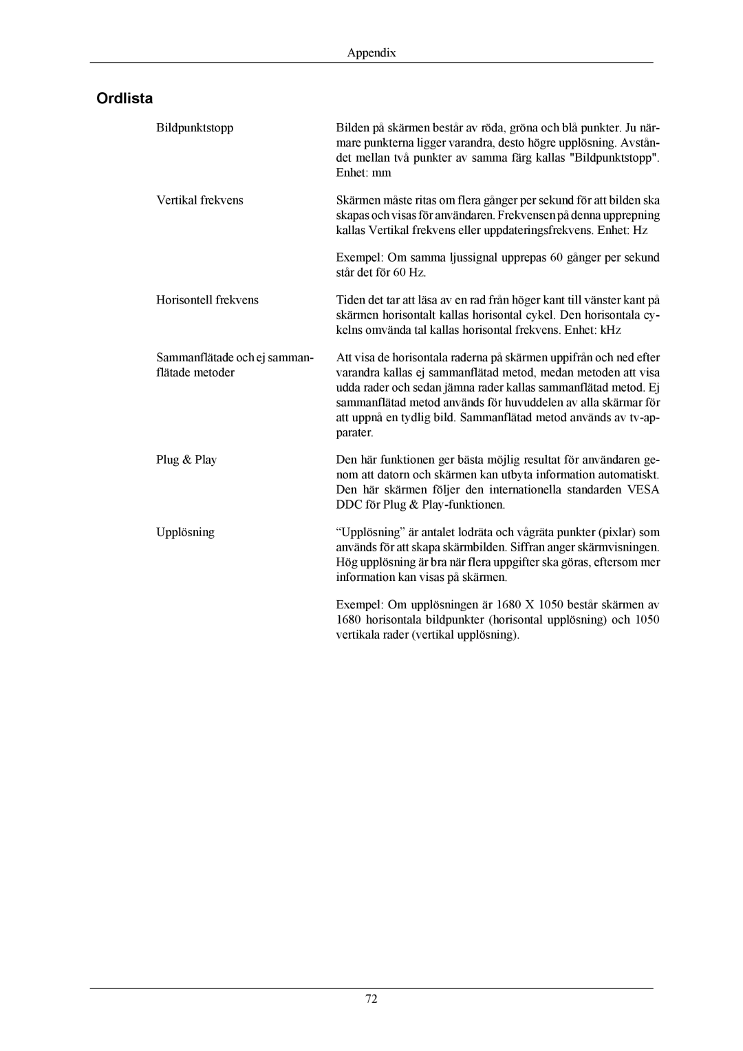 Samsung LS20AQWJFV/EDC, LS22AQWJFV/EDC manual Ordlista 