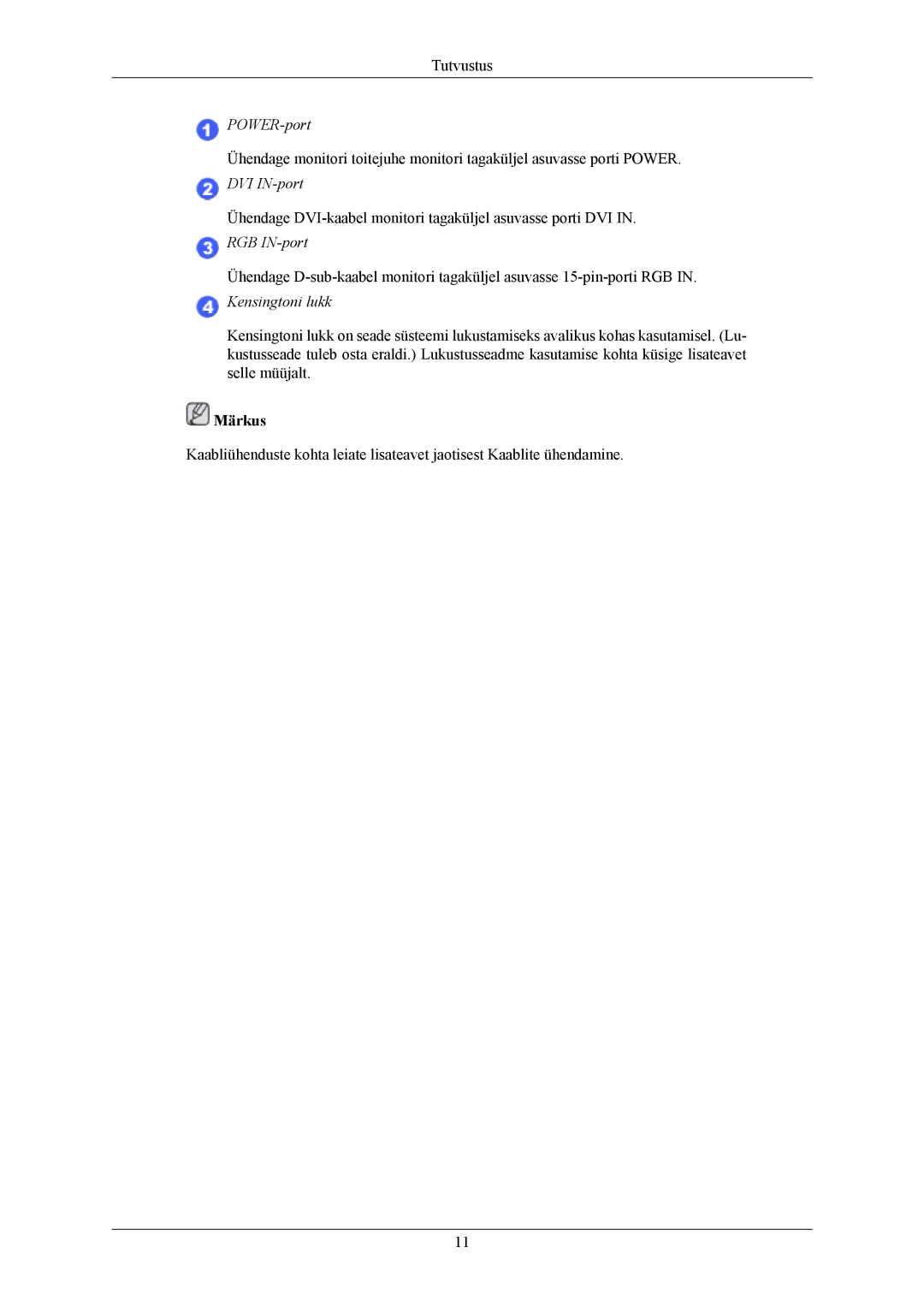 Samsung LS22AQWJFV/EDC, LS20AQWJFV/EDC manual POWER-port 