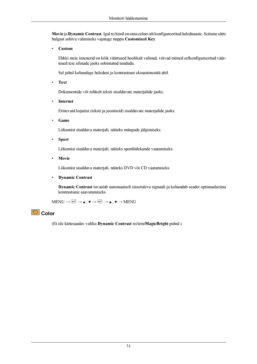 Samsung LS22AQWJFV/EDC, LS20AQWJFV/EDC manual Color 