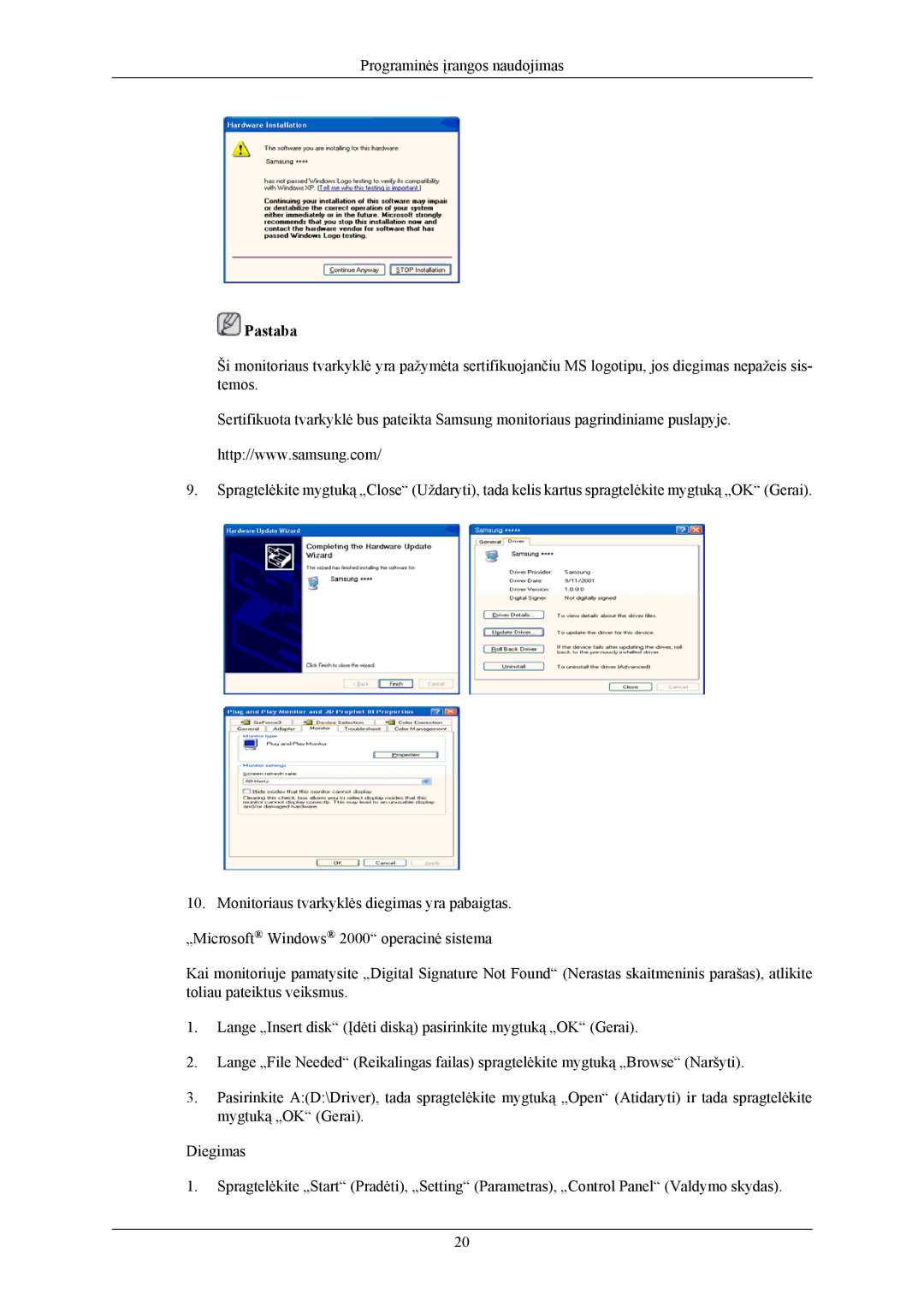 Samsung LS22AQWJFV/EDC, LS20AQWJFV/EDC manual Pastaba 