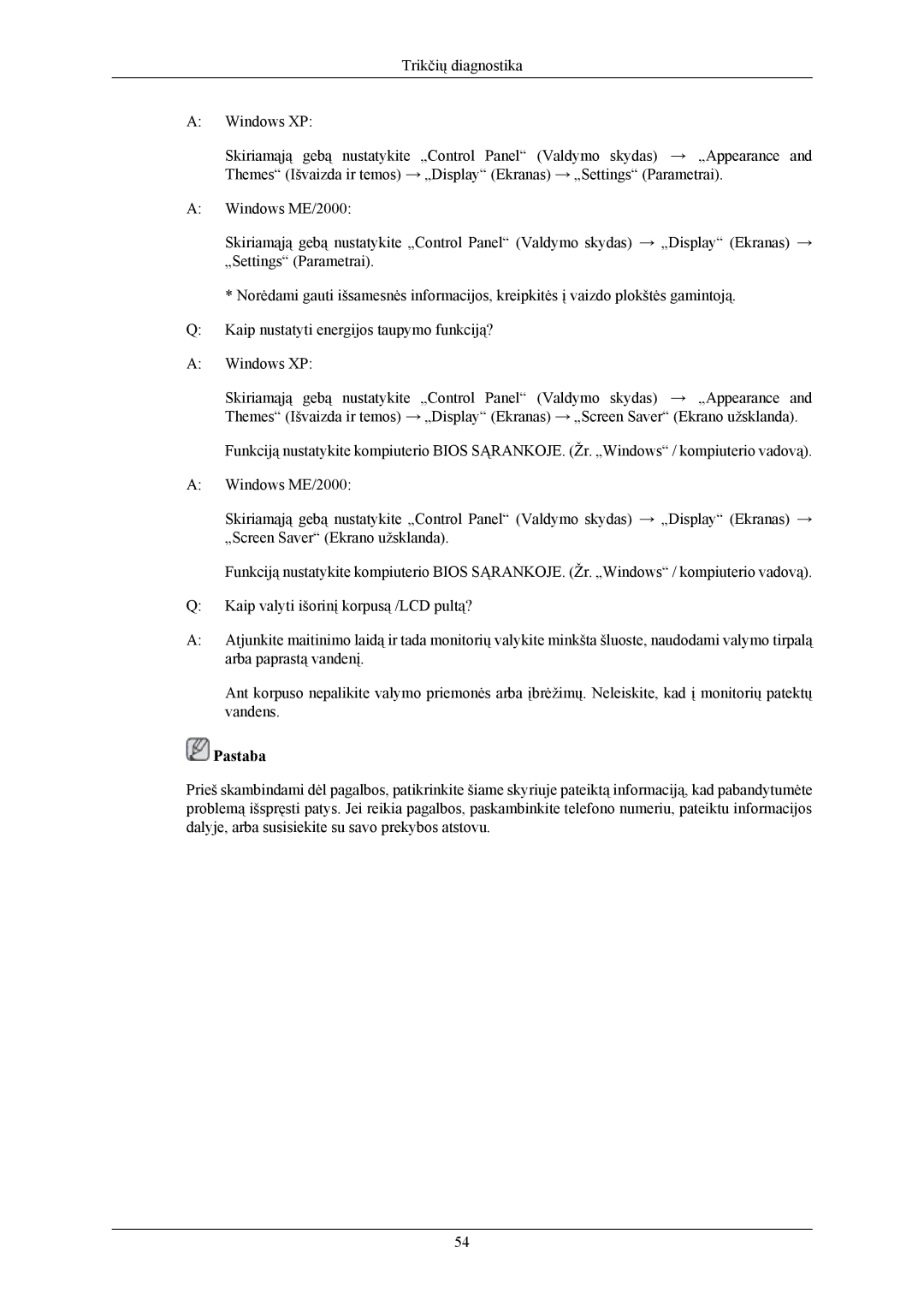 Samsung LS22AQWJFV/EDC, LS20AQWJFV/EDC manual Pastaba 