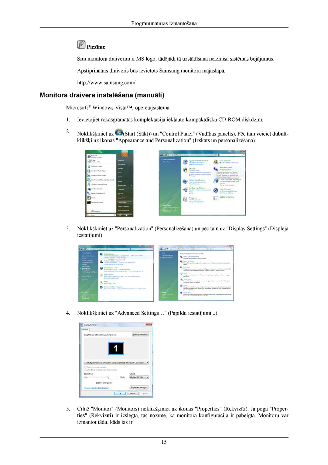 Samsung LS20AQWJFV/EDC, LS22AQWJFV/EDC manual Monitora draivera instalēšana manuāli 