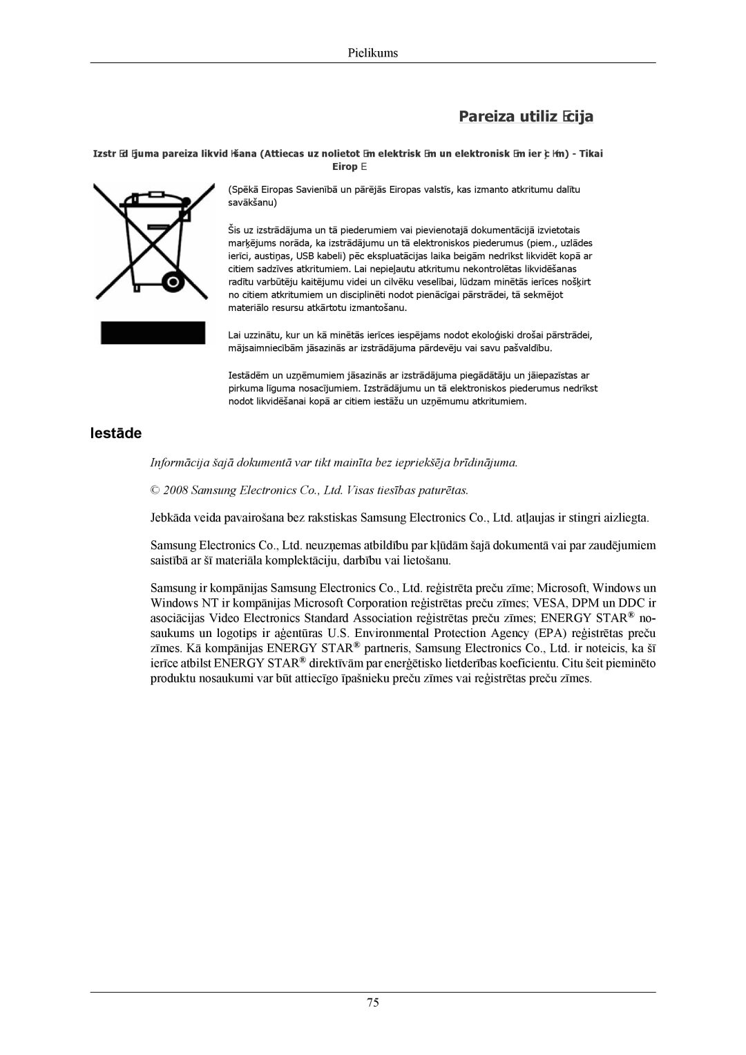 Samsung LS22AQWJFV/EDC, LS20AQWJFV/EDC manual Pareiza utilizācija, Iestāde 