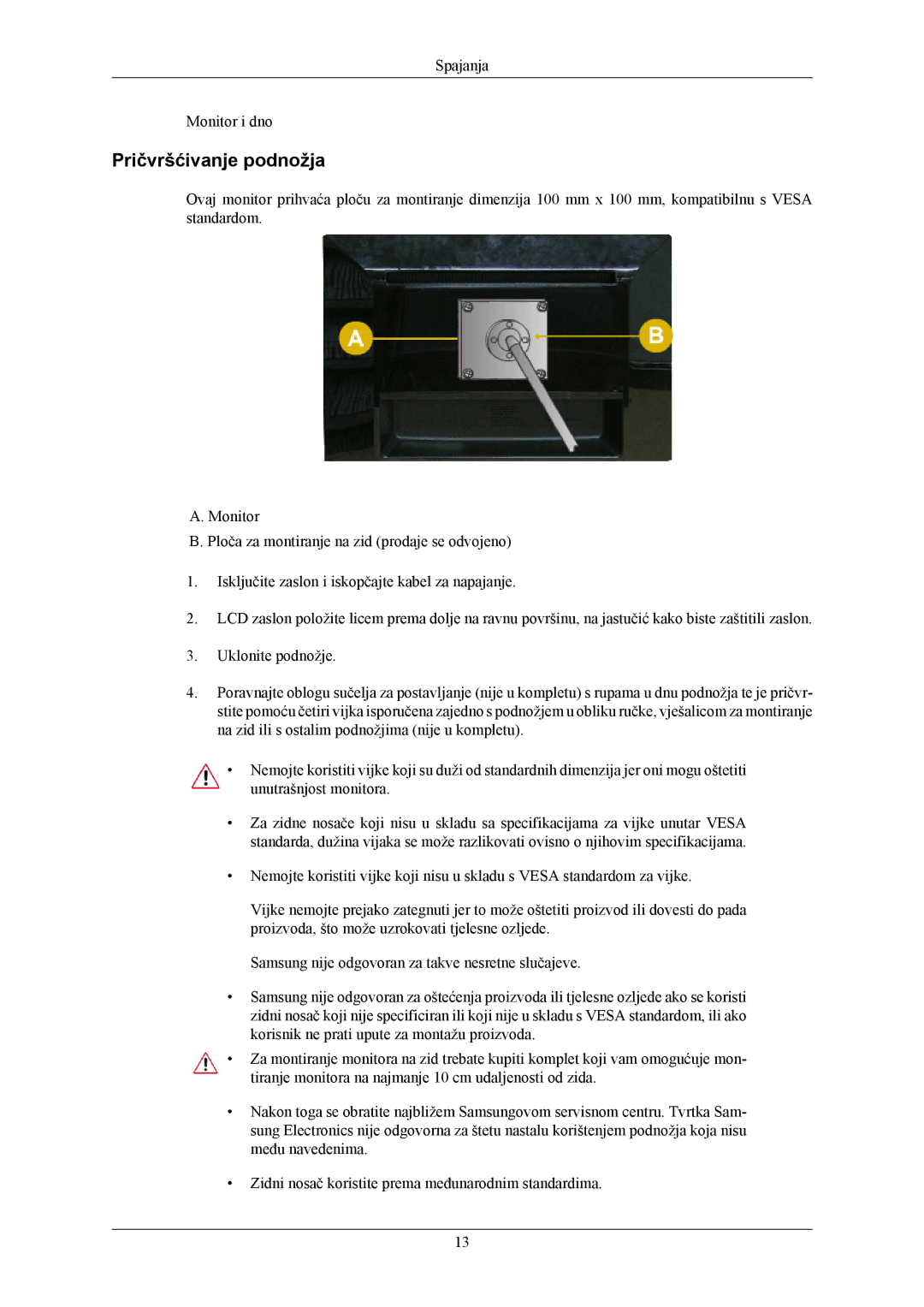 Samsung LS20AQWJFV/EDC, LS22AQWJFV/EDC manual Pričvršćivanje podnožja 