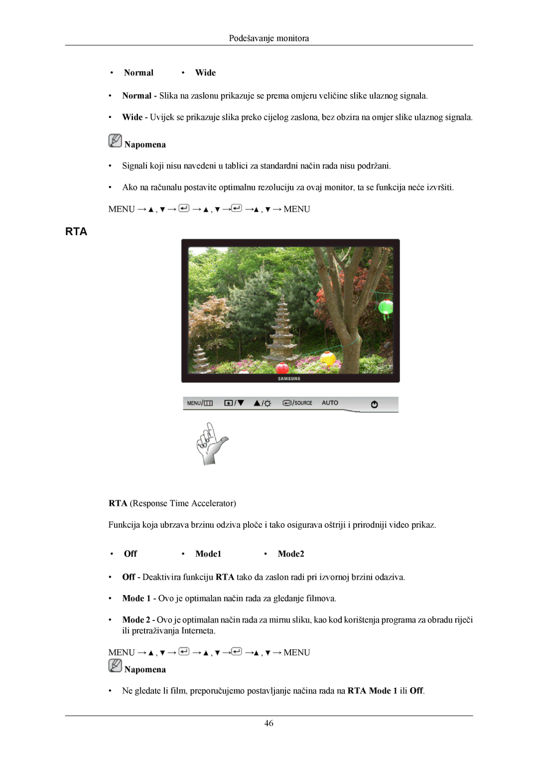 Samsung LS22AQWJFV/EDC, LS20AQWJFV/EDC manual Normal Wide, Off Mode1 Mode2 